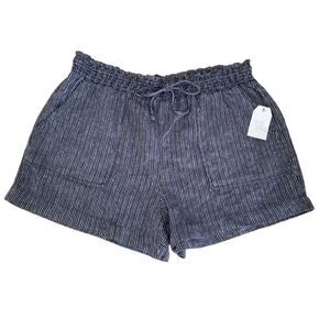 Brand New Women's Navy Stripe Linen Shorts - Time and Tru, Size L (12-14)